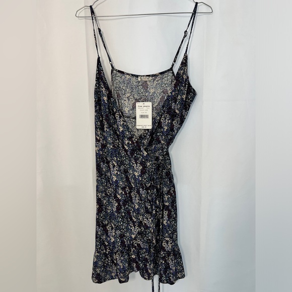 FREE PEOPLE All My Love Black Multi Floral Print Wrap Slip DRESS - Picture 4 of 7